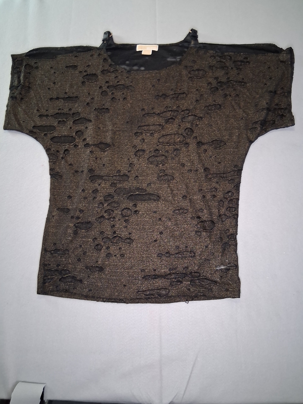 Michael Michael Kors Metallic Cold Shoulder Burnout Top Large Black Y2K style - Picture 8 of 9